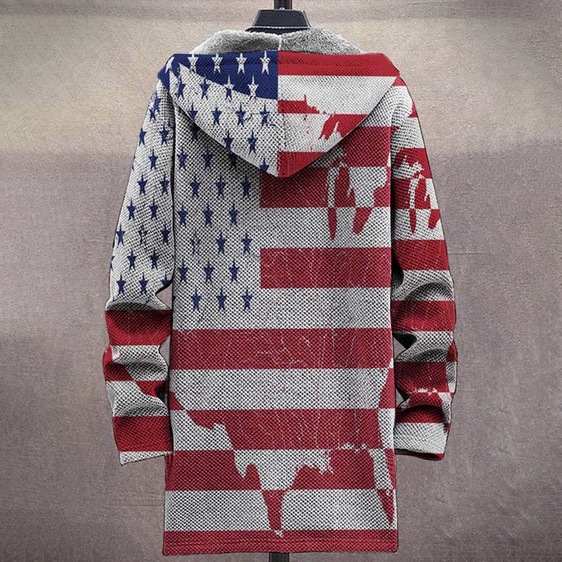 Men's Independent Flag Print Unisex Plush Thick Long-sleeved Fleece Jacket Coat - image 4