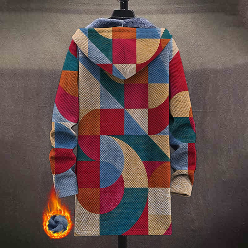 Retro Geometric Pattern Patchwork Print Unisex Plush Thick Long-sleeved Fleece Jacket Coat - image 3