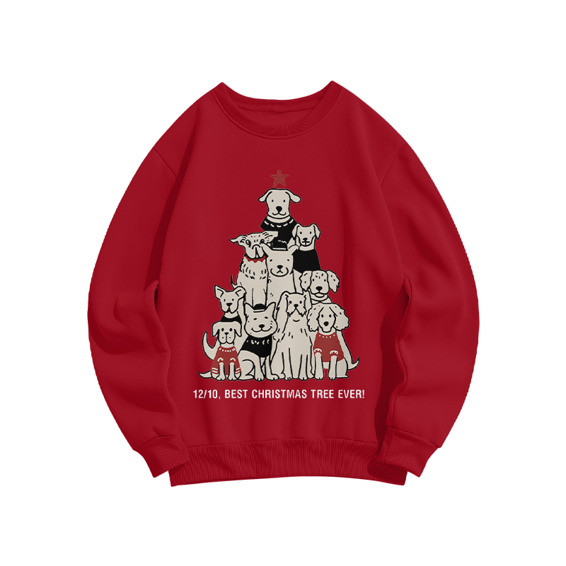 100% Cotton Best Christmas Tree Ever Puppy Print Crew Neck Sweatshirt - Red - US16-18(2XL) - image 3