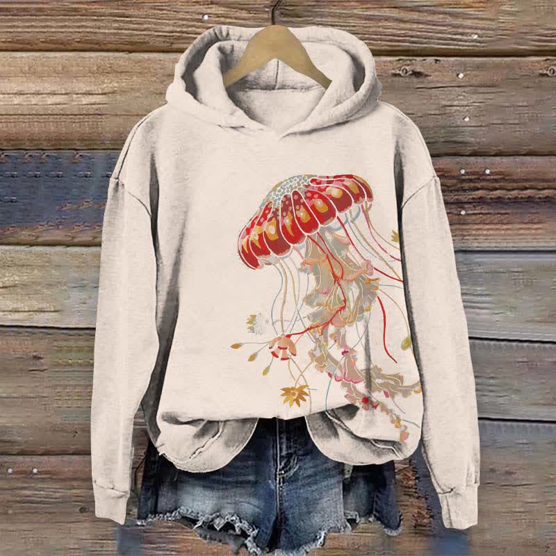 Japanese Creative Fantasy Jellyfish Art Print Long Sleeve Hoodie - Apricot - US44-46(8XL) - image 2