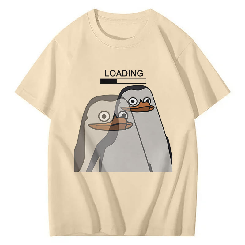 Unisex Loading Penguin Print Short Sleeved Crew Neck T-Shirt - Apricot - 2XL - image 5