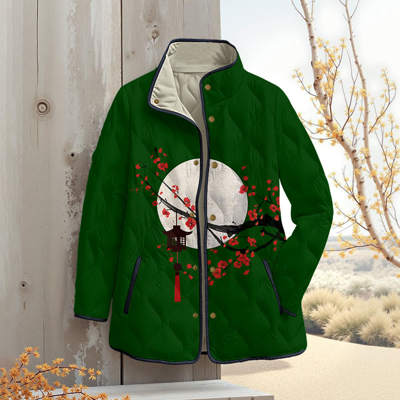 Japanese Sun & Lantern On Plum Blossom Art Print Outerwear Jackets - Green - 4XL - image 8