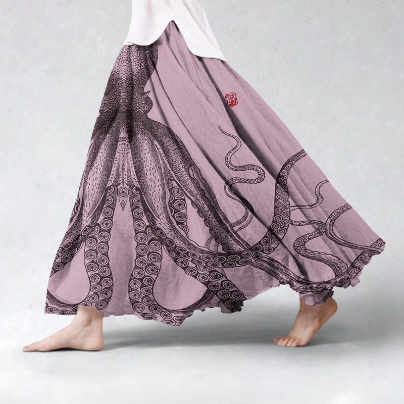 Japanese Art Octopus Casual Skirt - Pink - 5XL - image 3