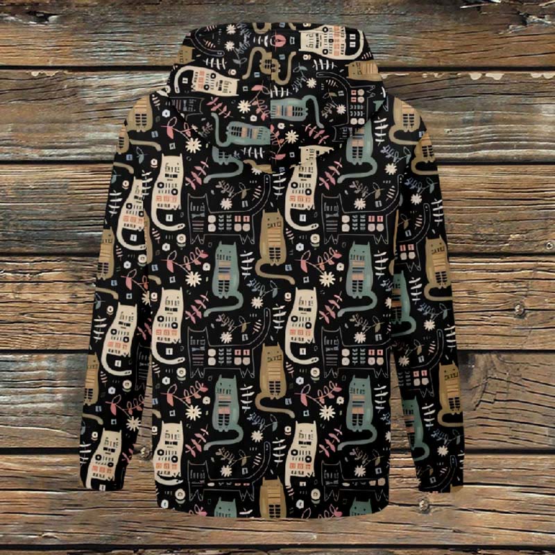 Women's Lovely Floral Abstract Cartoon Cats Print Fleece Jacket - image 3