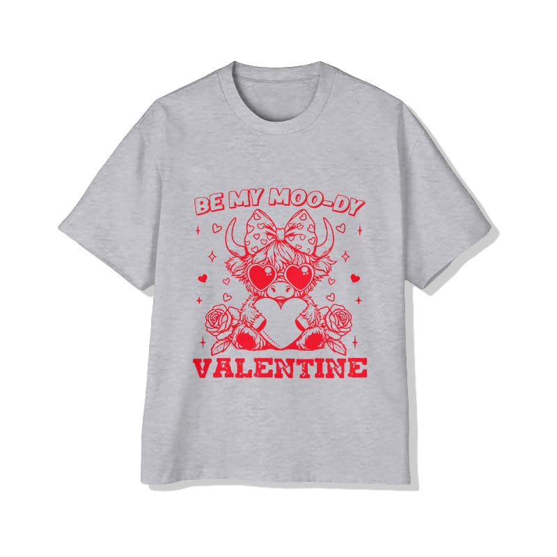 Unisex Moody Valentine Highland Cow Print Short Sleeved Crew Neck T-shirt - Grey - 2XL - image 4