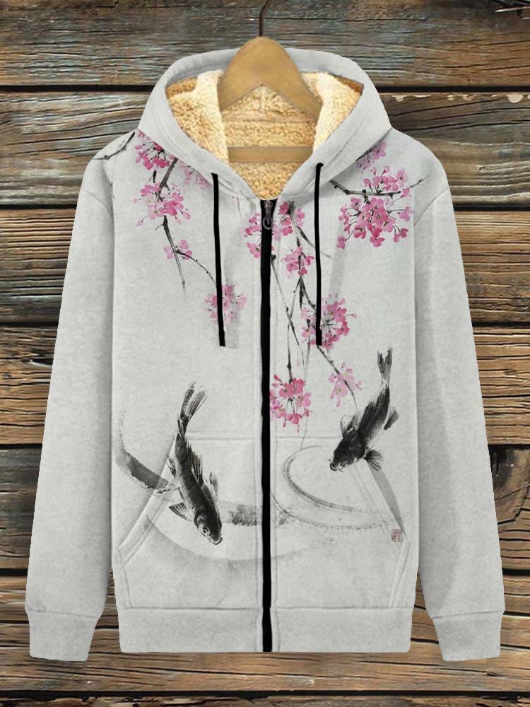 Japanese Koi & Cherry Blossom Art Casual Fleece Jacket
