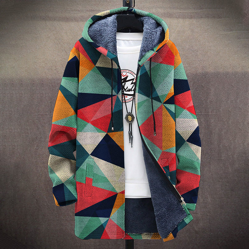 Retro Colorful Geometric Elements Pattern Print Unisex Plush Thick Long-sleeved Fleece Jacket Coat - image 2