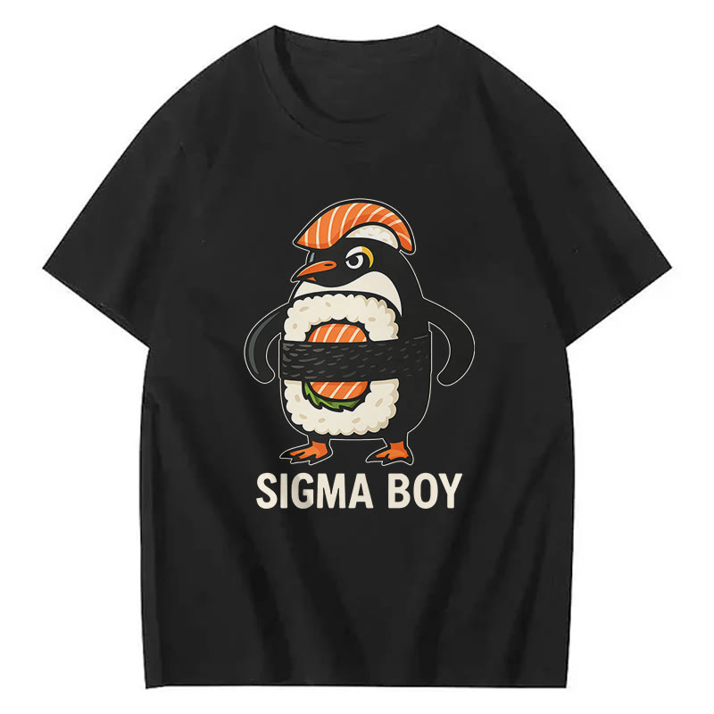 Sigma Boy Sushi Penguin Print Short Sleeved Crew Neck T-Shirt - Black - 2XL - image 7