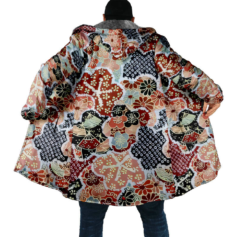 Colorful Fan-shape Floral Pattern Print Unisex Plush Thick Long-sleeved Fleece Jacket Coat - image 4