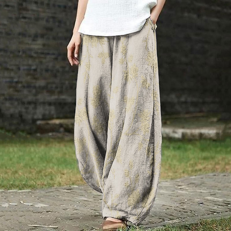 Women's Retro Floral Art Print Casual Pants