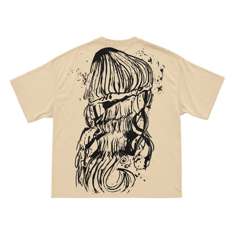Bleach Line Art Jellyfish Back Graphic T-shirt - Apricot - US16-18(2XL) - image 5