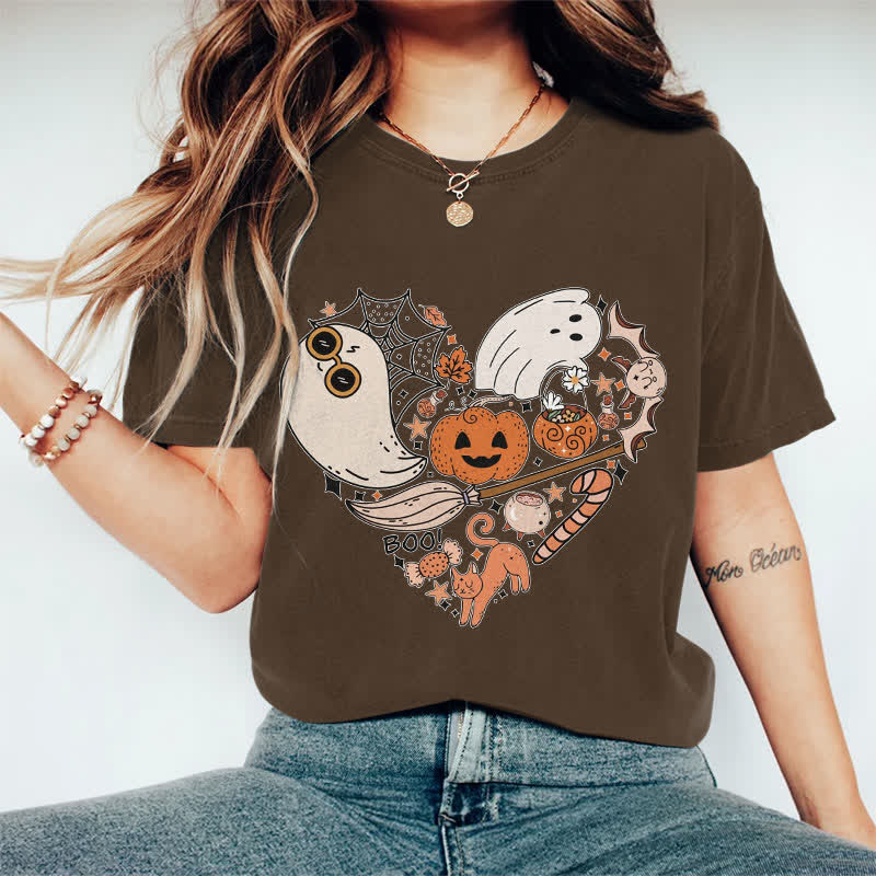 100% Cotton Halloween Elements Heart Art T-shirt - Coffee - 2XL - image 3