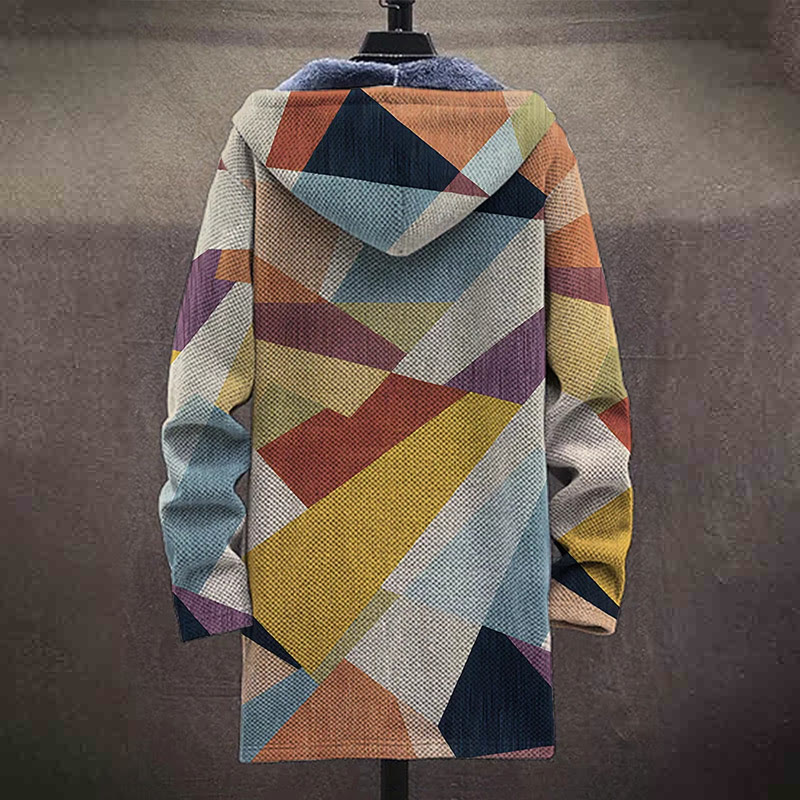 Retro Irregular Geometric Color Block Pattern Print Unisex Plush Thick Long-sleeved Fleece Jacket Coat - image 4