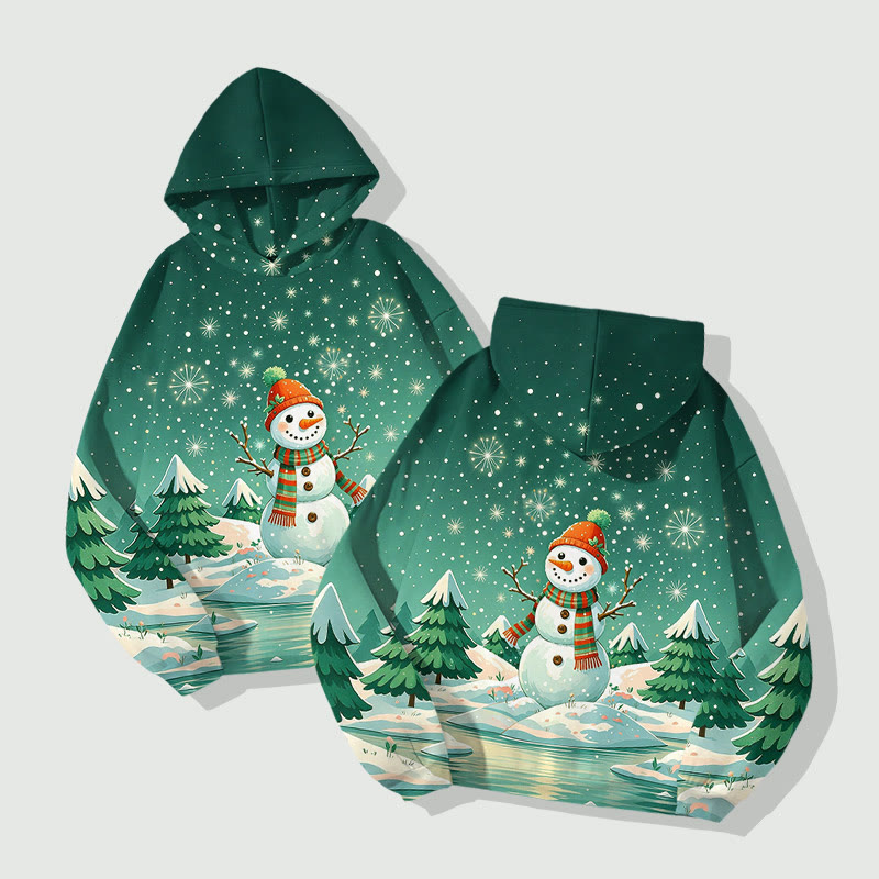 Christmas Snowman & Snowflakes Falling From The Sky Art Print Long Sleeve Hoodie - image 4