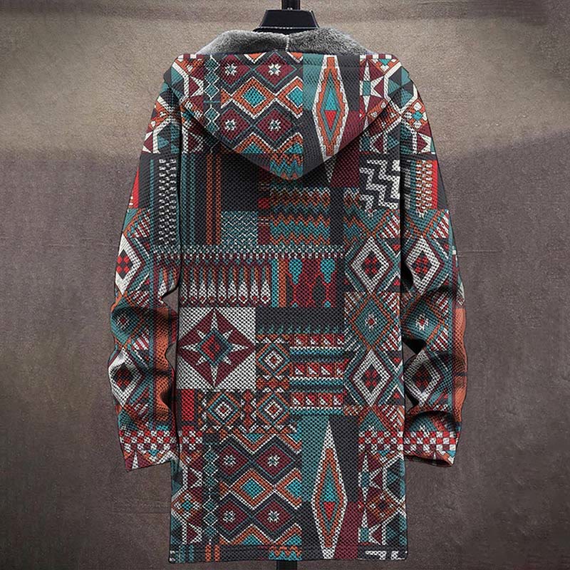 Men's Art Vintage Pattern Print Unisex Plush Thick Long-sleeved Fleece Jacket Coat - image 4
