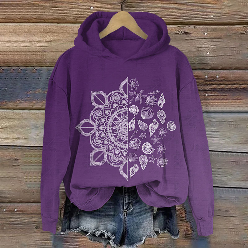 Creative Splicing Floral Shells Art Print Long Sleeve Hoodie - Purple - US44-46(8XL) - image 3