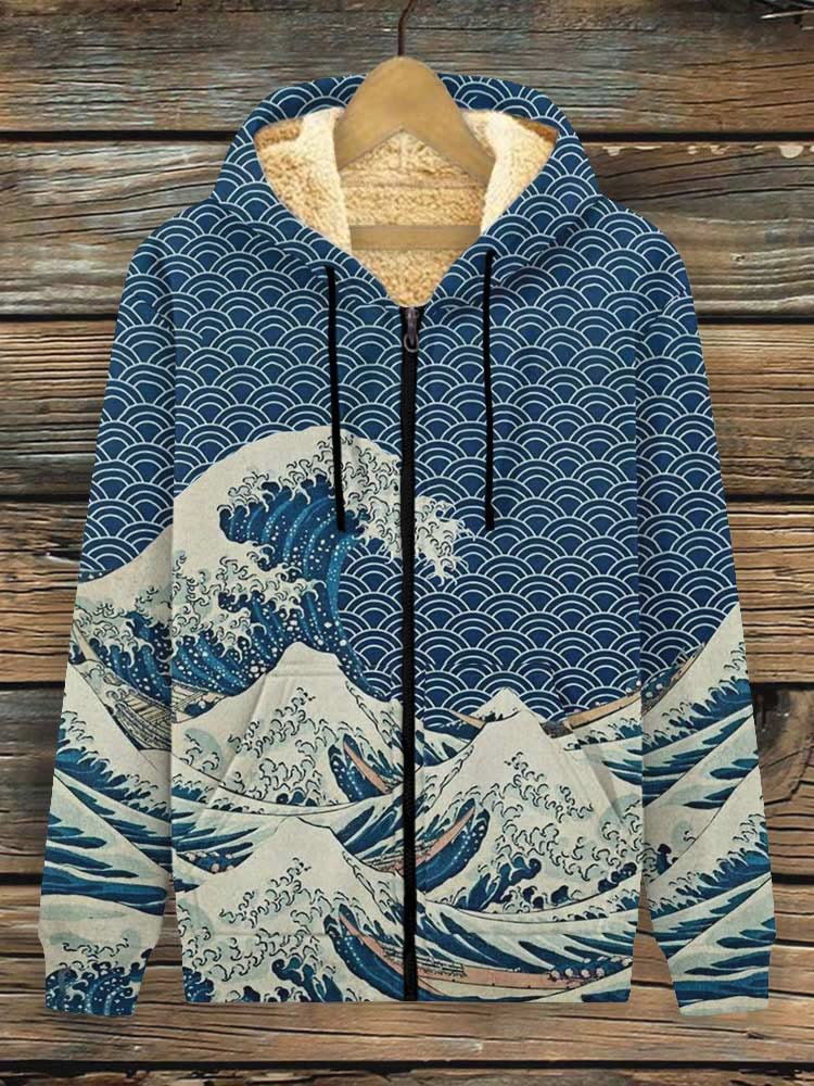 The Great Wave Off Kanagawa Inspired Japanese Art Print Fleece Jacket