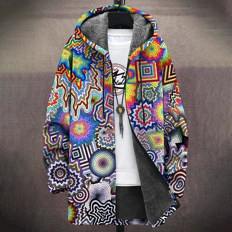 Rainbow Abstract Ethnic Style Psychedelic Pattern Print Unisex Plush Thick Long-sleeved Fleece Jacket Coat - image 2