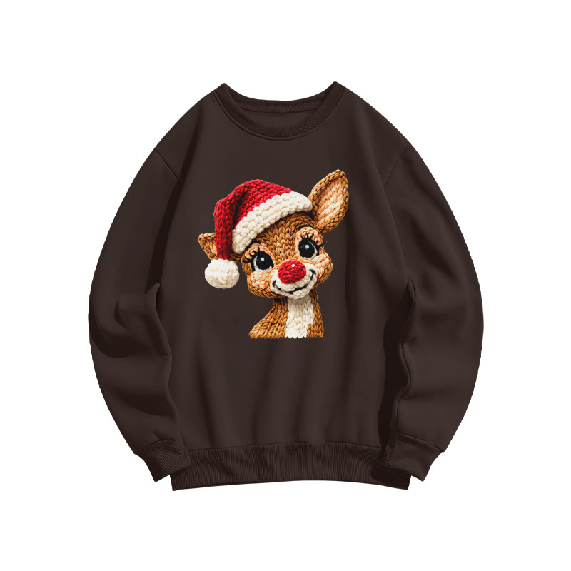 Knitted-style Reindeer Christmas Print Sweatshirt - Coffee - US16-18(2XL) - image 5