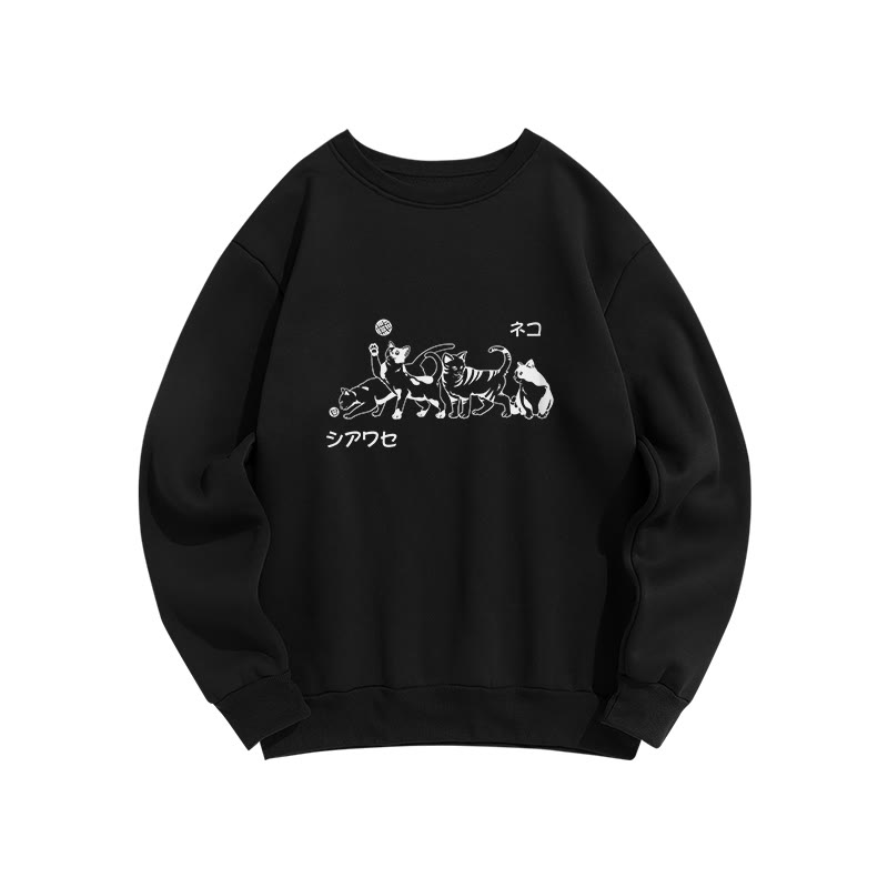Unisex Fun Cat Pattern Long Sleeved Crew Neck Sweatshirt - Black - US16-18(2XL) - image 5