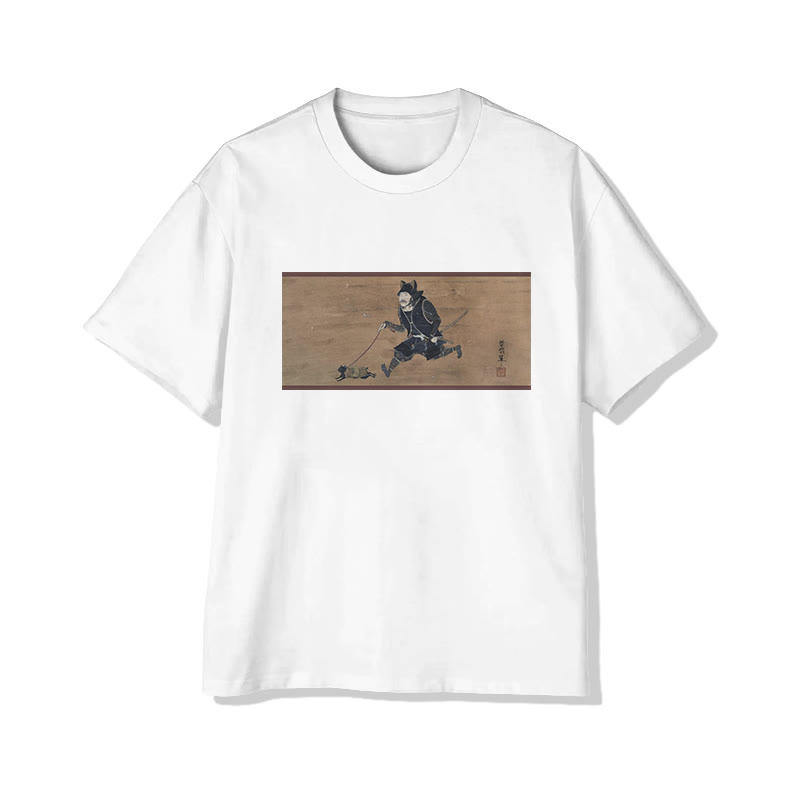 Unisex Japanese Retro Cute Walking Cat Classic Painting Art Pattern Cotton Print T-shirt - White - US20-22(3XL) - image 3