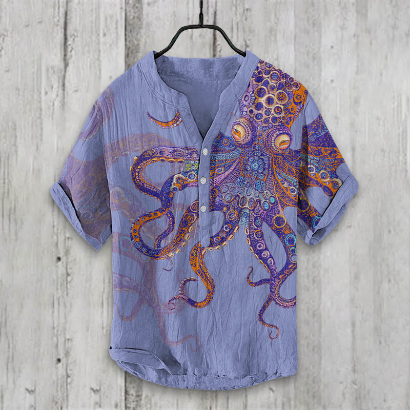 Unique Exquisite Octopus Pattern Art Print Shirt - Light Purple - 5XL - image 2