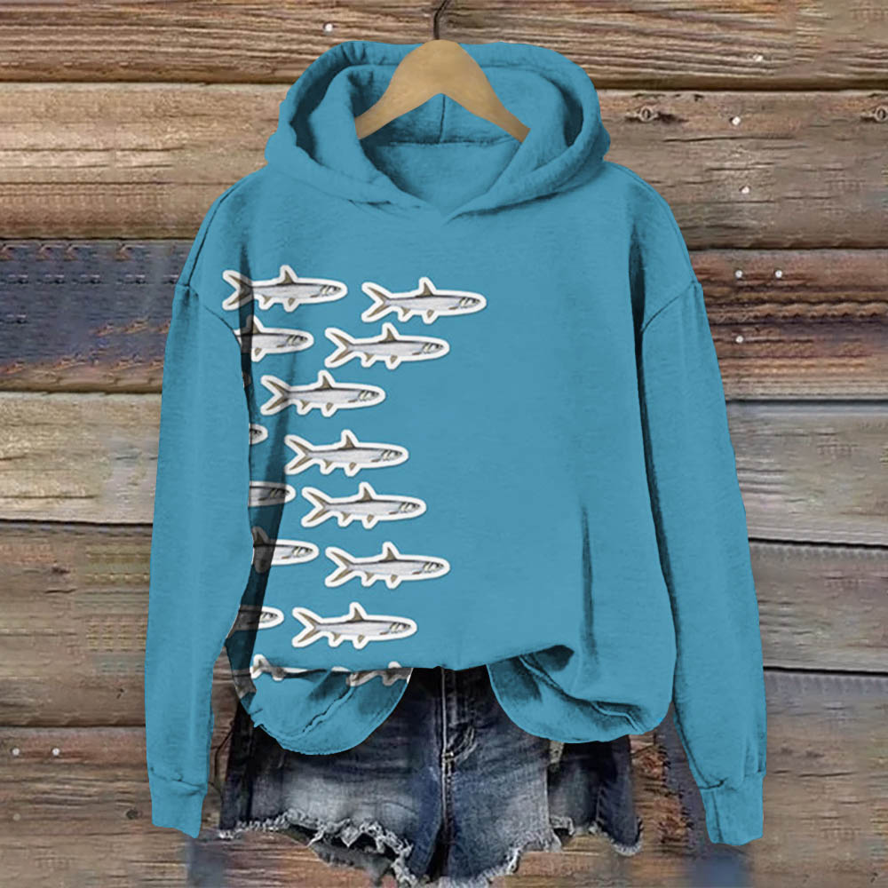 Creative Fish Print Long Sleeve Hoodie - Blue - 8XL - image 1