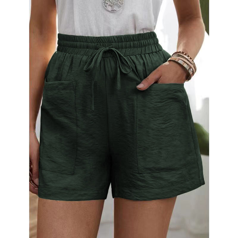 Linen Solid Color Loose Plus Size High Waist Casual Shorts - Army Green - 5XL - image 7