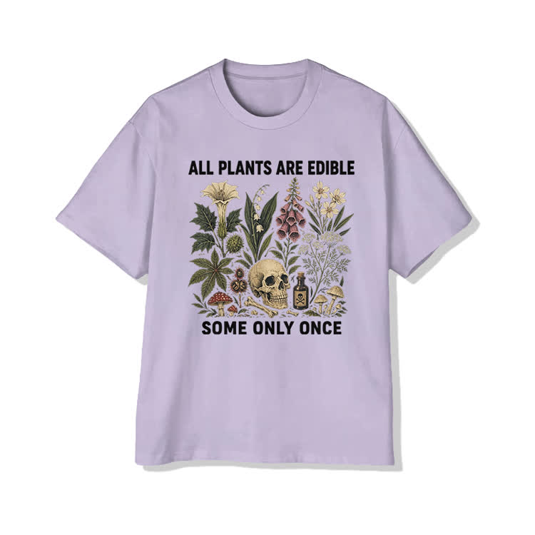 Unisex Edible Plants Some Only Once Joke Cotton Print T-shirt - Light Purple - US20-22(3XL) - image 5