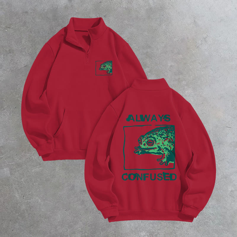 Unisex Always Confused Frog Print Zip Sweatshirt - Red - US16-18(2XL) - image 4