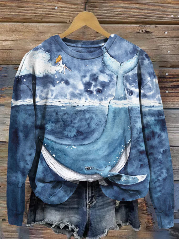 Fantasy Whale Art Comfy Sweatshirt - Blue - 5XL - image 1