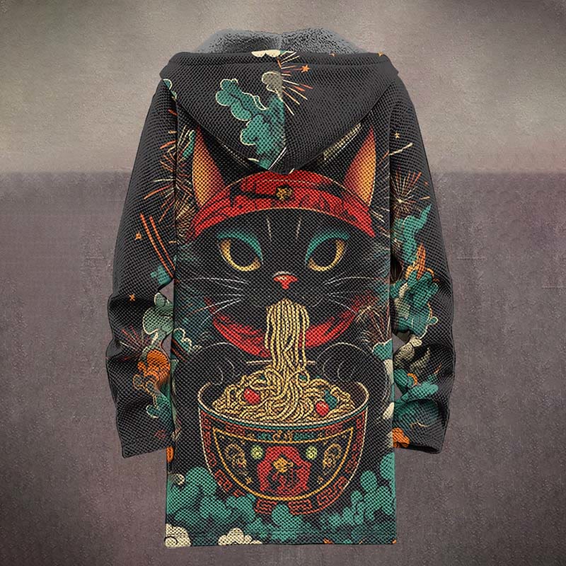 Retro Mysterious Ethnic Pattern Black Cat Print Unisex Plush Thick Long-sleeved Fleece Jacket Coat - image 4