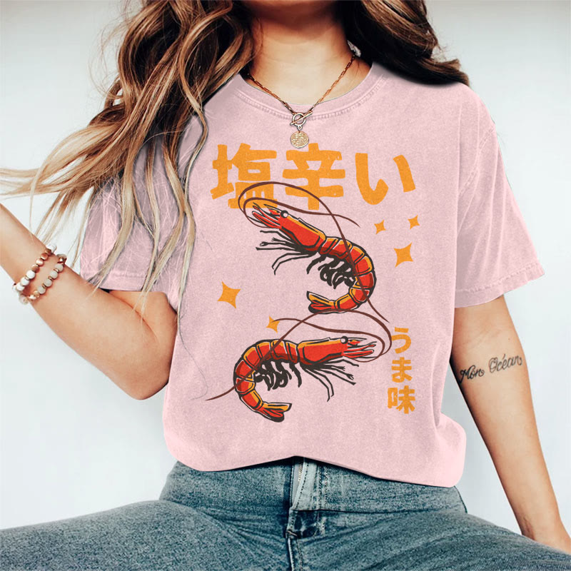 100% Cotton Women's Japanese Lobster Vintage  Art Print Casual T-shirt - Pink - 2XL - image 4