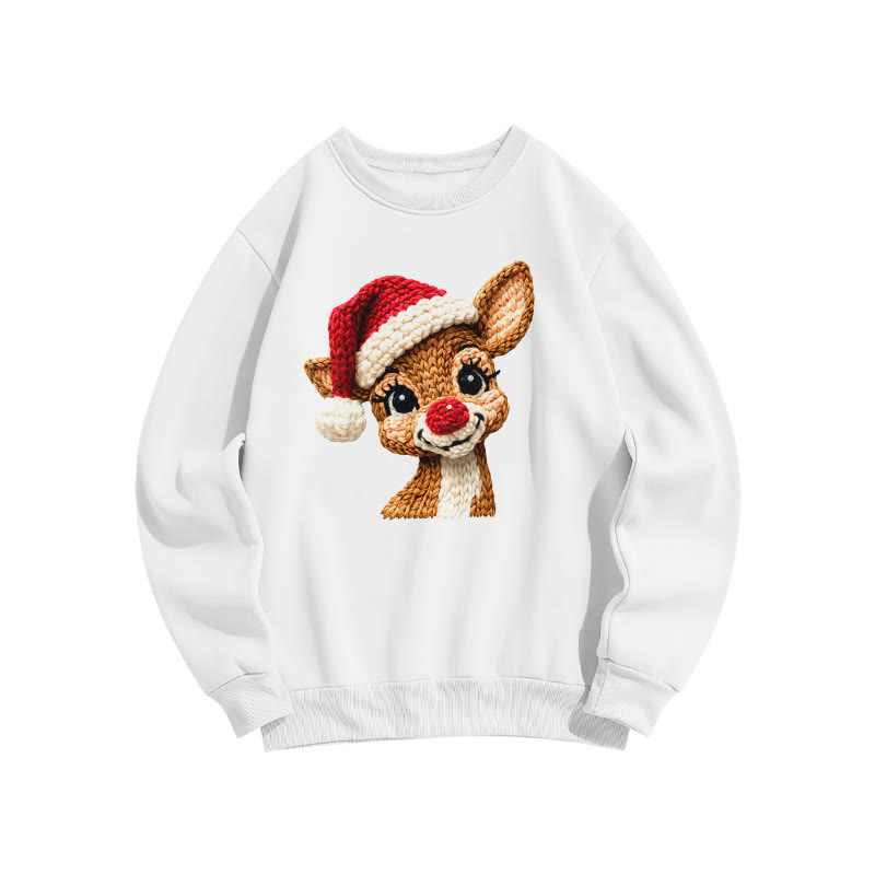Knitted-style Reindeer Christmas Print Sweatshirt - White - US16-18(2XL) - image 3