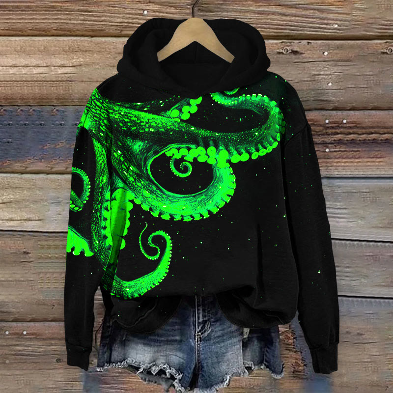 Three-dimensional Creative Octopus Print Long Sleeve Hoodie - Green - 8XL - image 6