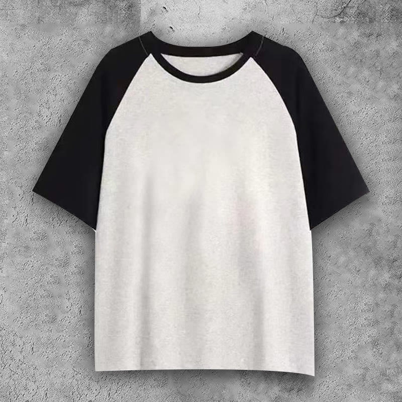 100% Cotton Contrast Solid Color Raglan Sleeve T-shirt - Black+white gray - 3XL - image 3