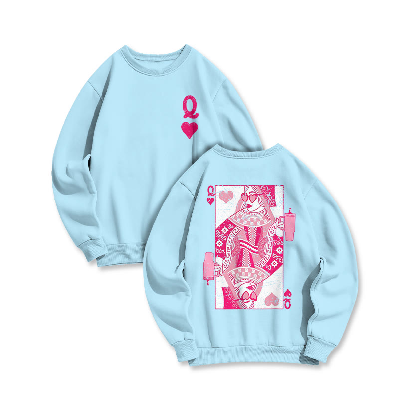 Queen Of Hearts Print Crew Neck Sweatshirt - Blue - US16-18(2XL) - image 4