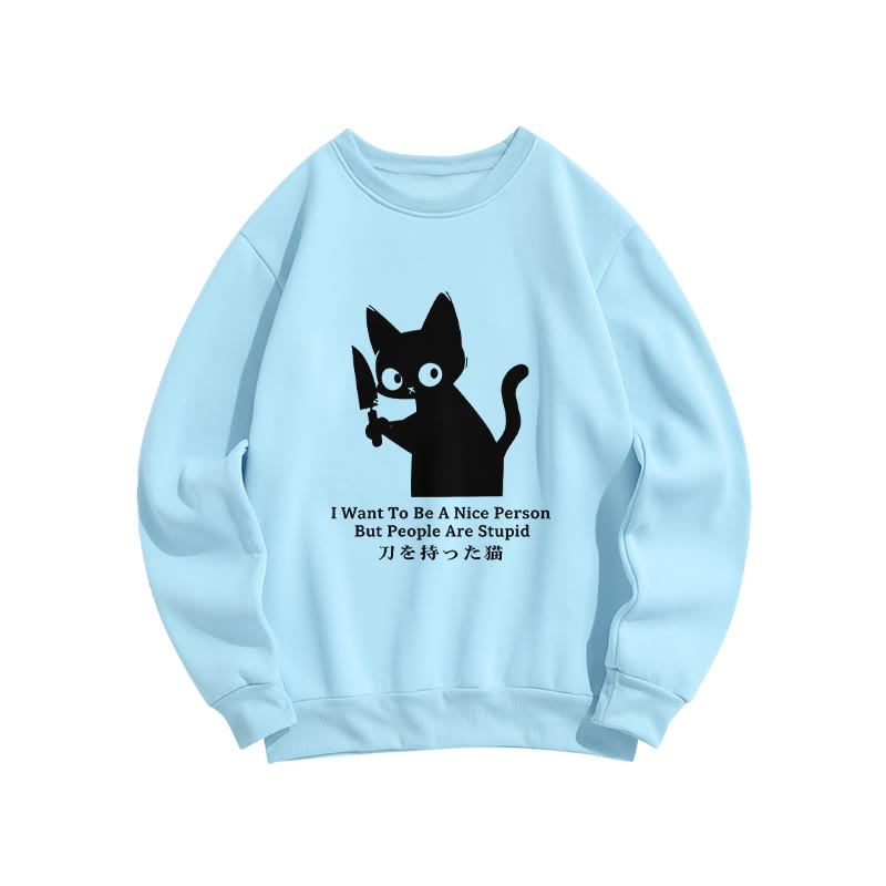 Black Cat With A Knife Japan Classic Crew Neck Sweatshirt - Blue - US16-18(2XL) - image 4
