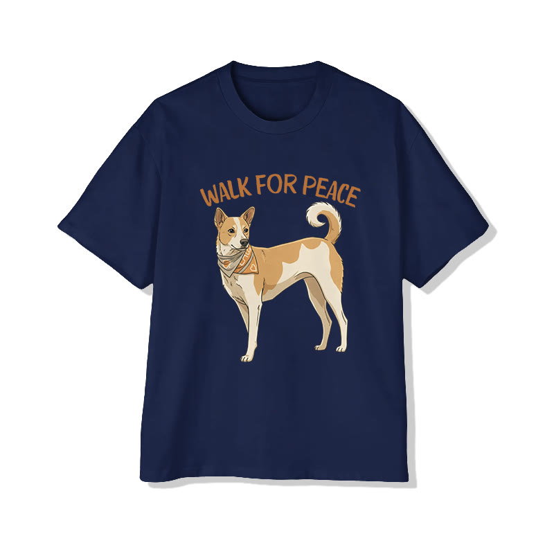 Unisex Walk For Peace Aloka Dog Pattern Cotton Print T-shirt - Blue - US20-22(3XL) - image 5