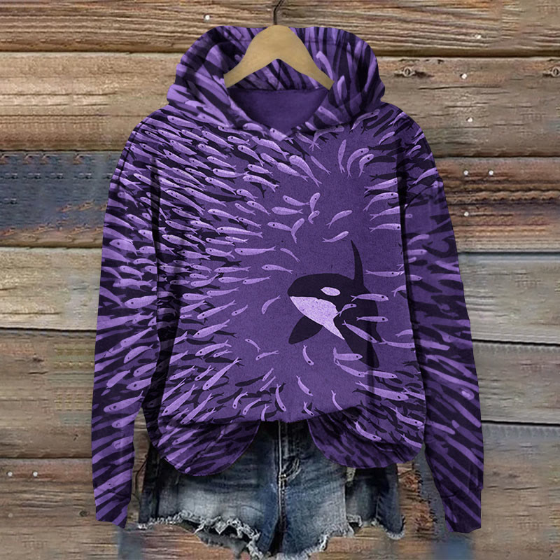 Orca And Herring Ball Art Print Long Sleeve Hoodie - Purple - 8XL - image 3