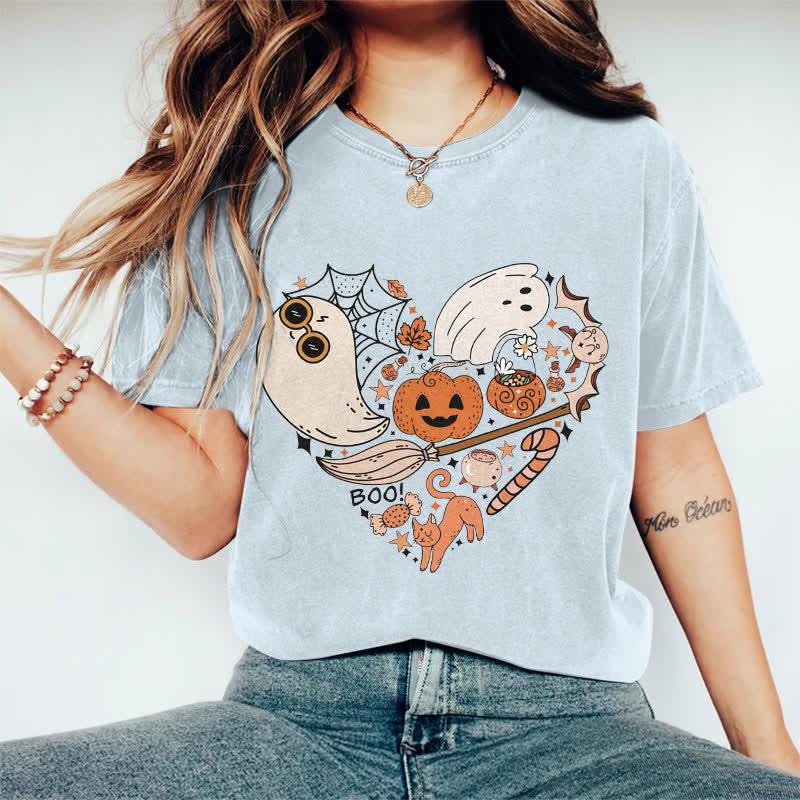 100% Cotton Halloween Elements Heart Art T-shirt - Light Blue - 2XL - image 12