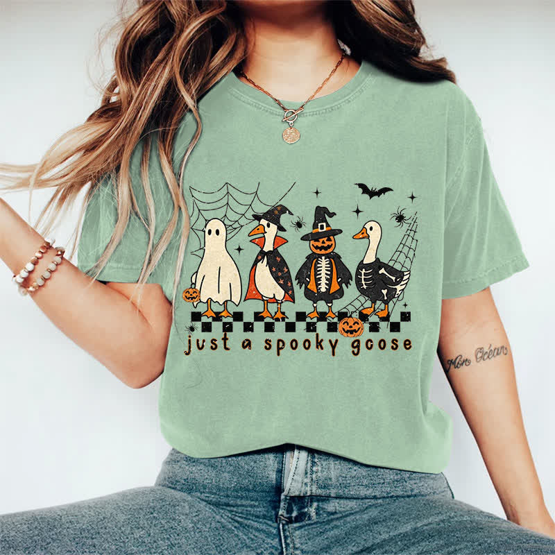 100% Cotton Halloween Just A Spooky Goose Print T-shirt - Green - 2XL - image 10
