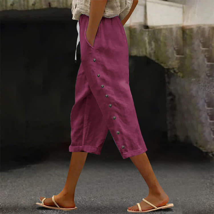 Cozy Solid Button Pocket Mid Short Pants  - Purple - 2XL - image 7