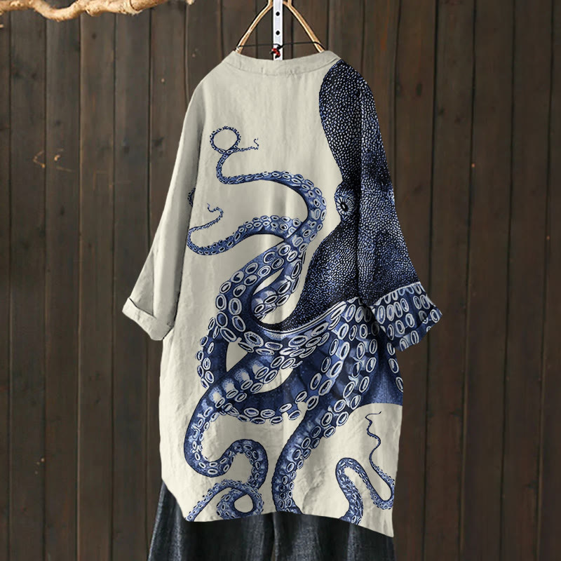 Japanese Art Octopus Graphic Print Cardigan - image 4