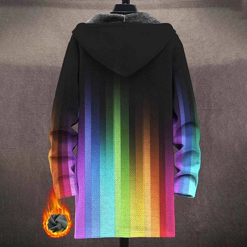 Gradient Rainbow Stripes Print Unisex Plush Thick Long-sleeved Fleece Jacket Coat - image 3