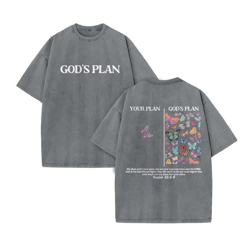 Unisex God's Plan Vintage Print Acid Washed T-shirt - Grey - 3XL - image 4