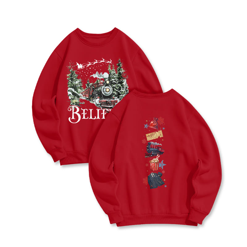 Unisex Believe Steam Locomotive Christmas Print Sweatshirt - Red - US16-18(2XL) - image 9