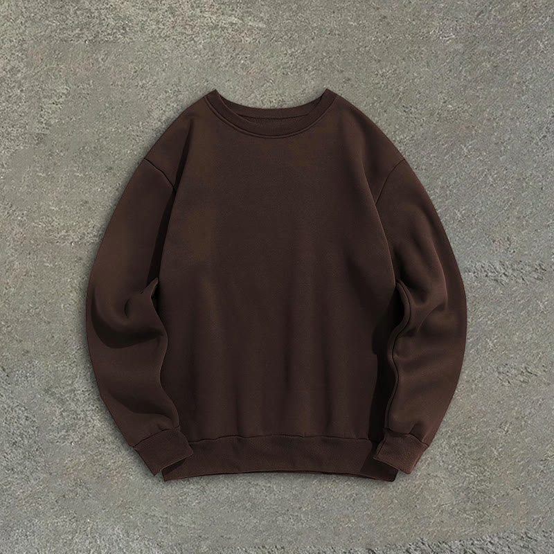 100% Cotton Solid Color Round Neck Casual Fleece Sweatshirt - image 1