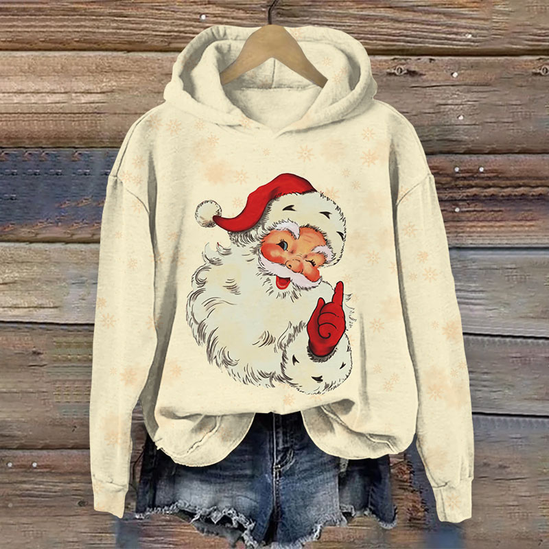 Christmas Snowflake Pleasant Santa Claus Print Long Sleeve Hoodie - Apricot - US44-46(8XL) - image 4