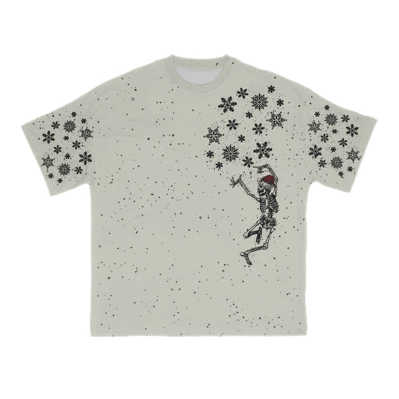 Unisex Dancing Skeleton Wearing Santa Hat Christmas Print T-shirt - Grey - 8XL - image 5